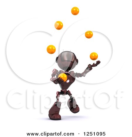 Clipart of a 3d Red Android Robot Juggling Balls - Royalty Free Illustration by KJ Pargeter