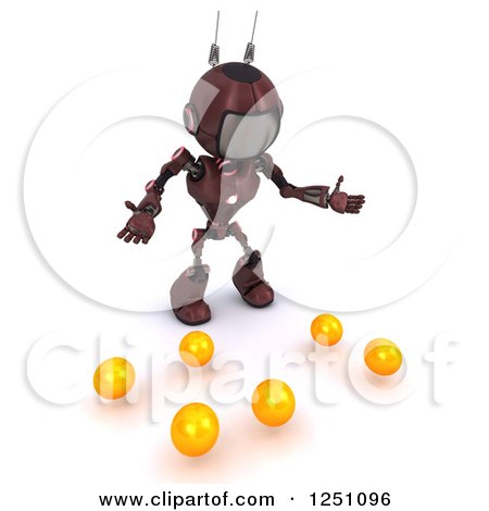 Clipart of a 3d Red Android Robot Standing over Juggling Balls - Royalty Free Illustration by KJ Pargeter
