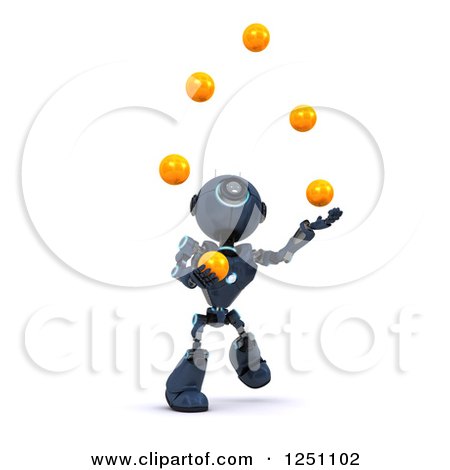 Clipart of a 3d Blue Android Robot Juggling Balls - Royalty Free Illustration by KJ Pargeter