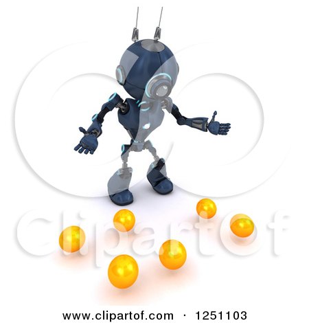 Clipart of a 3d Blue Android Robot Dropping Juggling Balls - Royalty Free Illustration by KJ Pargeter