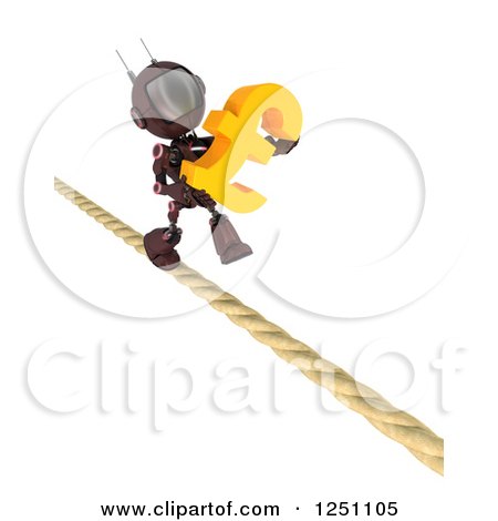 Clipart of a 3d Red Android Robot Carrying a Pound Sterling Symbol on a Tight Rope - Royalty Free Illustration by KJ Pargeter