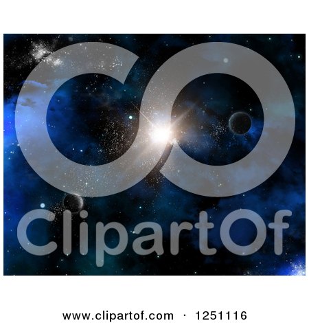 Clipart of a 3d Starburst and Planets in Outer Space - Royalty Free Illustration by KJ Pargeter
