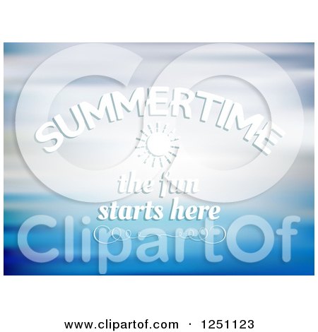Clipart of a Blue Background with Summertime the Fun Starts Here Text - Royalty Free Vector Illustration by KJ Pargeter
