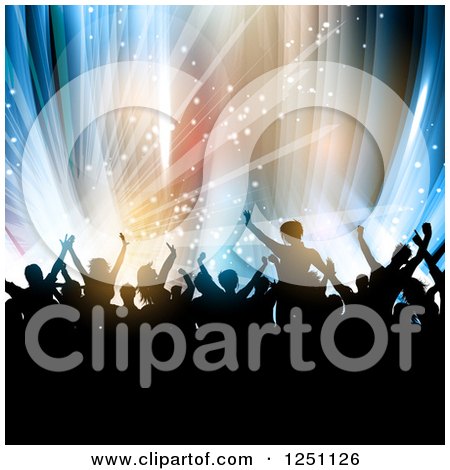 Clipart of a Crowd Dancing at a Party over Colorful Lights - Royalty Free Vector Illustration by KJ Pargeter