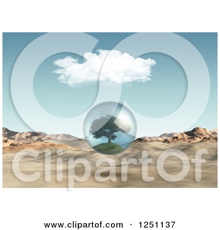 Clipart of a 3d Tree in a Protective Glass Sphere over a Desert - Royalty Free Illustration by KJ Pargeter