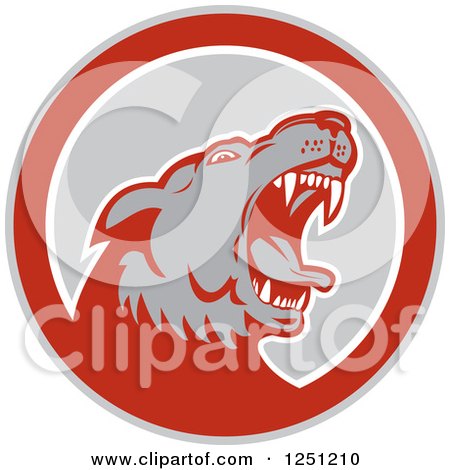 Clipart of a Retro Angry Wolf in a Gray and Red Circle - Royalty Free Vector Illustration by patrimonio