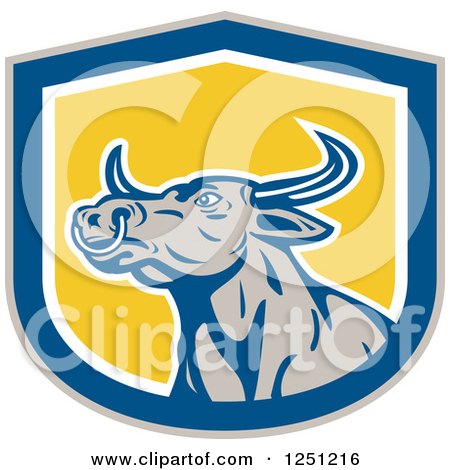 Clipart of a Retro Bull in a Blue and Yellow - Royalty Free Vector Illustration by patrimonio