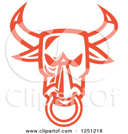 Clipart of a Retro Angry Red Bull - Royalty Free Vector Illustration by patrimonio