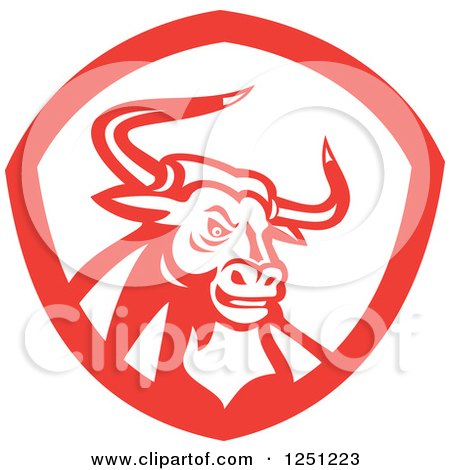 Clipart of a Retro Red Texas Longhorn Bull in a Shield - Royalty Free Vector Illustration by patrimonio