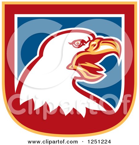Clipart of a Bald Eagle in Blue Yellow Red and White Shield - Royalty Free Vector Illustration by patrimonio