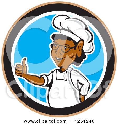 Clipart of a Cartoon African American Male Chef Holding a Thumb up in a Circle - Royalty Free Vector Illustration by patrimonio