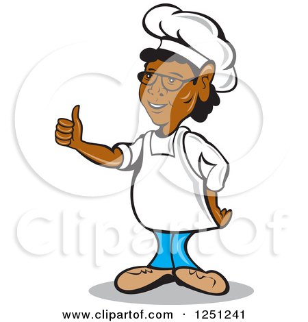 Clipart of a Cartoon African American Male Chef Holding a Thumb up - Royalty Free Vector Illustration by patrimonio