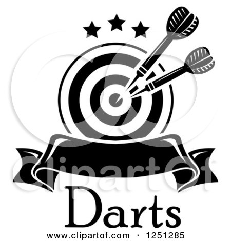 Clipart of a Black and White Target with Throwing Darts and a Banner over Text - Royalty Free Vector Illustration by Vector Tradition SM