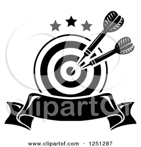 Clipart of a Black and White Target with Throwing Darts and a Banner - Royalty Free Vector Illustration by Vector Tradition SM