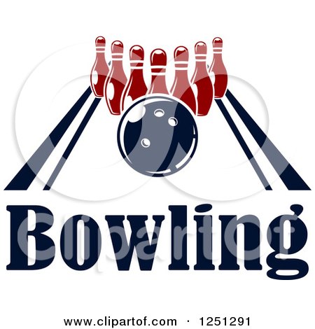 Clipart of a Bowling Ball on an Alley with Pins and Text - Royalty Free Vector Illustration by Vector Tradition SM