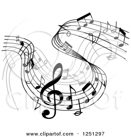 Clipart of a Grayscale Flowing Music Notes - Royalty Free Vector Illustration by Vector Tradition SM