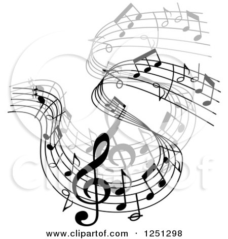 Clipart of a Grayscale Flowing Music Notes 2 - Royalty Free Vector Illustration by Vector Tradition SM
