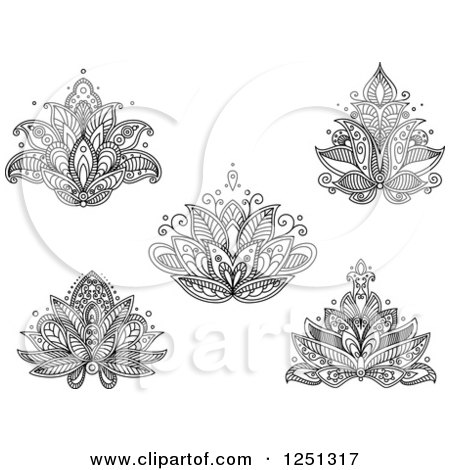 Clipart of Black and White Henna Flowers 6 - Royalty Free Vector Illustration by Vector Tradition SM