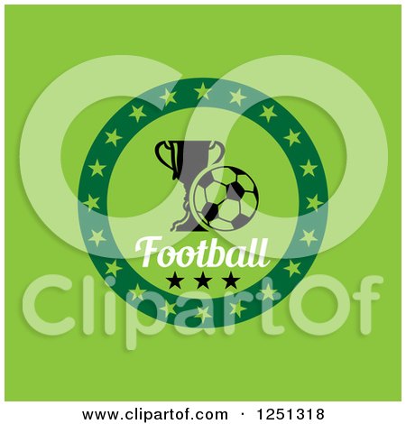 Clipart of a Soccer Ball and Trophy in a Circle of Stars with Football Text on Green - Royalty Free Vector Illustration by Vector Tradition SM