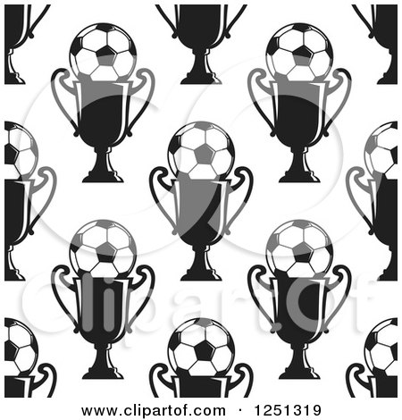 Clipart of a Seamless Black and White Soccer Ball and Trophy Background Pattern - Royalty Free Vector Illustration by Vector Tradition SM