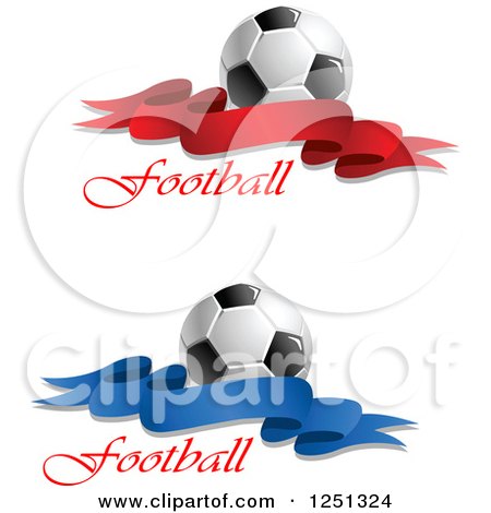 Clipart of 3d Soccer Balls with Banners and Fooball Text - Royalty Free Vector Illustration by Vector Tradition SM