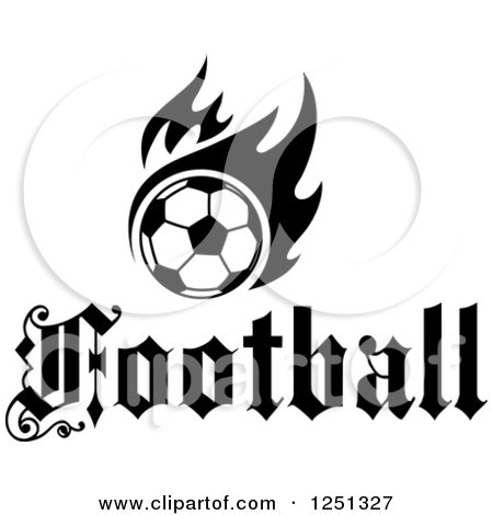 Clipart of a Black and White Soccer Ball with Flames and Football Text - Royalty Free Vector Illustration by Vector Tradition SM