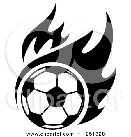 Clipart of a Black and White Soccer Ball and Flames - Royalty Free Vector Illustration by Vector Tradition SM