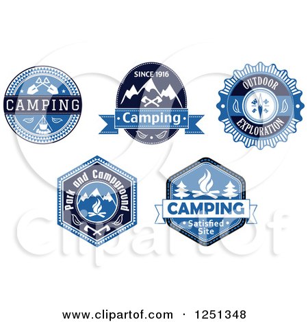 Clipart of Blue Black and White Camping Icons - Royalty Free Vector Illustration by Vector Tradition SM