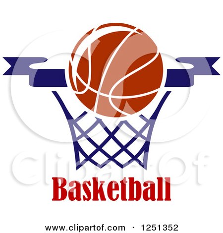 Clipart of a Basketball in a Hoop with Stars and Text - Royalty Free Vector Illustration by Vector Tradition SM