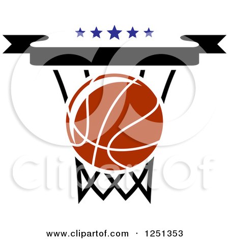 Clipart of a Basketball in a Hoop with Stars - Royalty Free Vector Illustration by Vector Tradition SM
