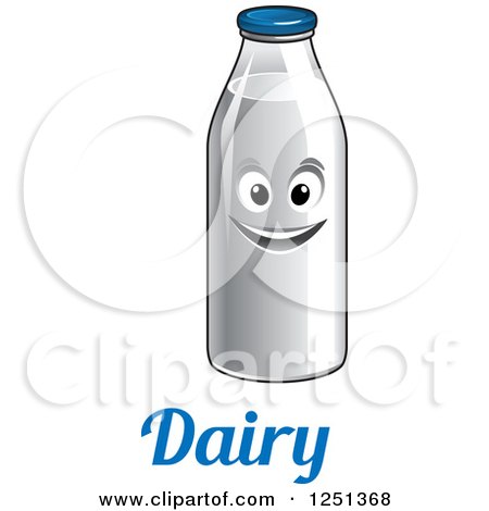 Clipart of a Happy Bottle of Milk with Dairy Text - Royalty Free Vector Illustration by Vector Tradition SM