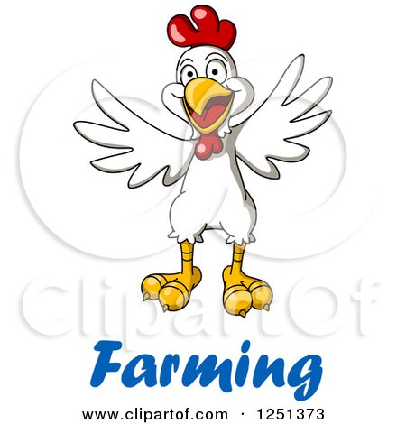Clipart of a Happy White Chicken with Farming Text - Royalty Free Vector Illustration by Vector Tradition SM