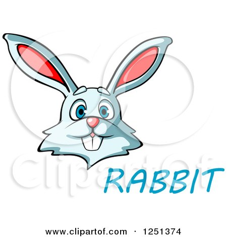 Clipart of a White Bunny with Rabbit Text - Royalty Free Vector Illustration by Vector Tradition SM