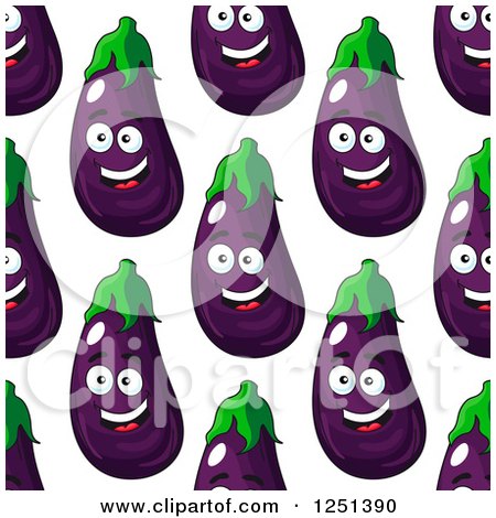 Clipart of a Seamless Background Pattern of Happy Eggplants - Royalty Free Vector Illustration by Vector Tradition SM