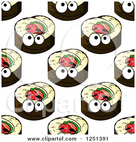 Clipart of a Seamless Background Pattern of Sushi Characters - Royalty Free Vector Illustration by Vector Tradition SM