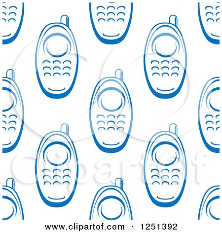 Clipart of a Seamless Blue Cell Phone Background Pattern - Royalty Free