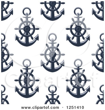 Clipart of a Seamless Ship Helm and Anchor Background Pattern - Royalty Free Vector Illustration by Vector Tradition SM