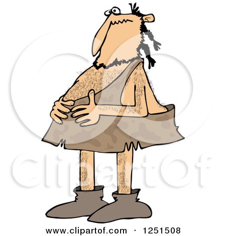 Clipart of a Caveman Holding His Stomach - Royalty Free Vector Illustration by djart