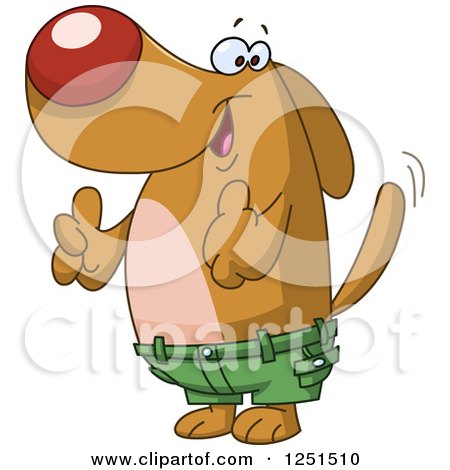 Clipart of a Happy Dog Wagging His Tail, Giving a Thumb up and Wearing Shorts - Royalty Free Vector Illustration by yayayoyo