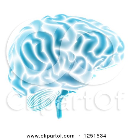 Clipart of a Blue Brain Glowing - Royalty Free Vector Illustration by AtStockIllustration