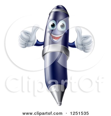 Clipart of a Happy Pen Holding Two Thumbs up - Royalty Free Vector Illustration by AtStockIllustration