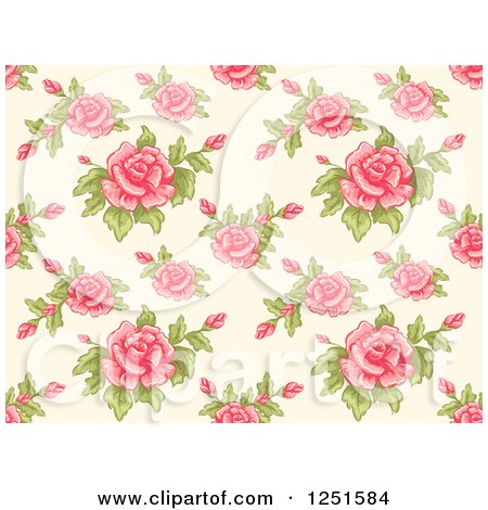Clipart of a Vintage Seamless Pink Rose Background Pattern - Royalty Free Vector Illustration by BNP Design Studio