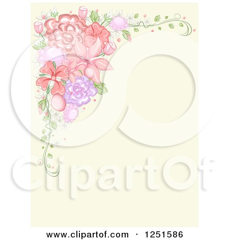 Clipart of a Vintage Background with a Corner Border of Flowers - Royalty Free Vector Illustration by BNP Design Studio