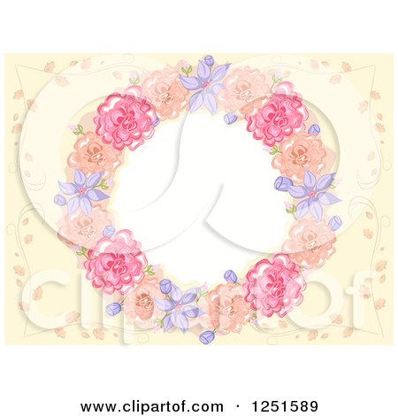 Clipart of a Floral Wreath Frame on Pastel Yellow - Royalty Free Vector Illustration by BNP Design Studio
