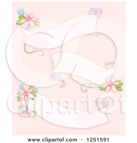Clipart of Shappy Chic Ribbon Banners with Flowers on Pink - Royalty Free Vector Illustration by BNP Design Studio