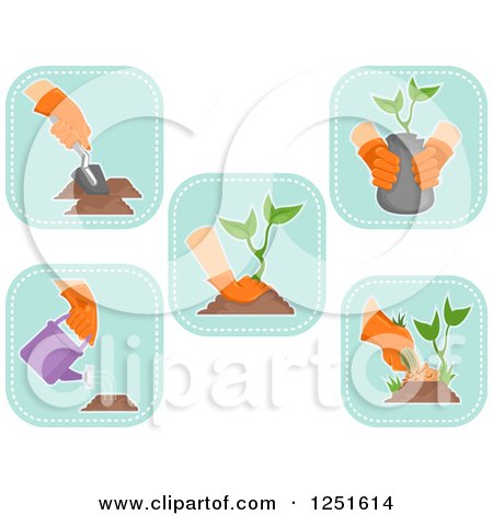 Clipart of Blue Square Planting and Gardening Icons - Royalty Free Vector Illustration by BNP Design Studio