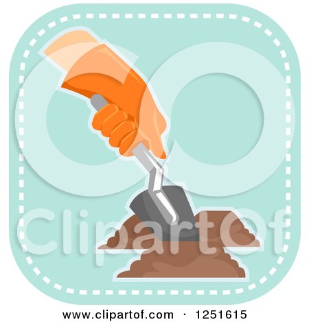 Clipart of a Blue Square Digging Planting and Gardening Icon - Royalty Free Vector Illustration by BNP Design Studio