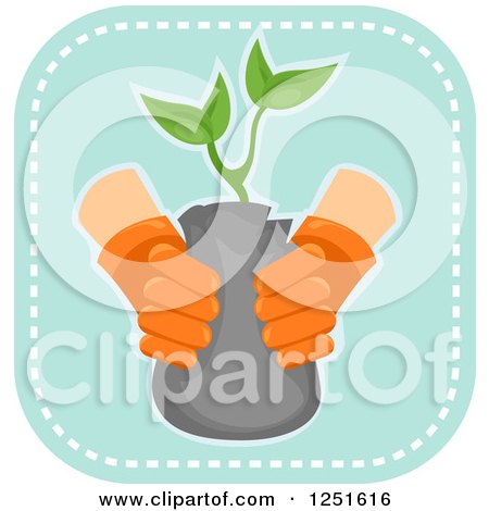 Clipart of a Blue Square Planting Icon - Royalty Free Vector Illustration by BNP Design Studio