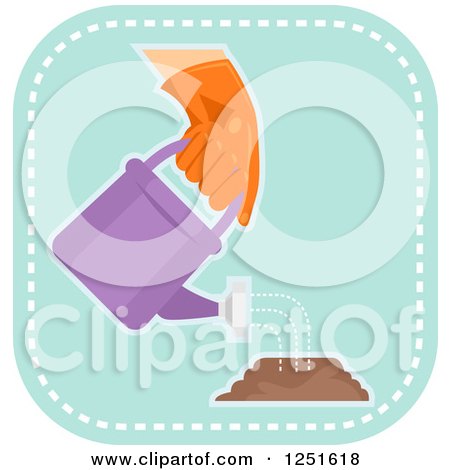 Clipart of a Blue Square Watering Planting and Gardening Icon - Royalty Free Vector Illustration by BNP Design Studio