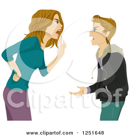 Clipart of a Mother Arguing with Her Teenage Son - Royalty Free Vector Illustration by BNP Design Studio
